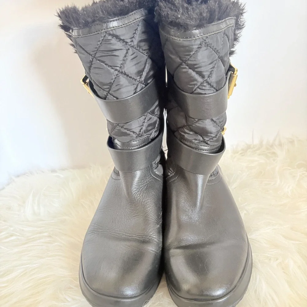 Michael Kors Black Quilted Faux Fur Trim Buckle‎ Boots AQ13G 7M